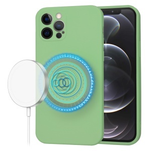 Husa pentru iPhone 12 Pro, SKYDDAR INNOVATION, din Silicon Catifelat, SoftFlex Magsafe, set cu sticker, Verde deschis