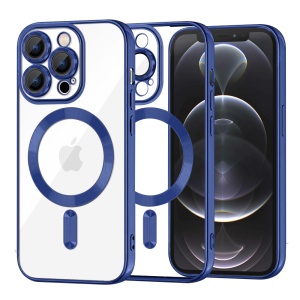Husa pentru iPhone 12 Pro, SKYDDAR INNOVATION, Luxury Shield Magsafe, Protectie Antisoc, Albastru, set cu sticker