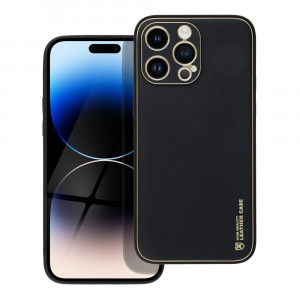 Husa pentru iPhone 14 Pro Max din piele ecologica, Skyddar Leather - Negru