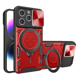 Husa pentru iPhone 14 Pro, SKYDDAR INNOVATION, CamGuard Pro, Inel Magnetic, Protectie Camera, set cu sticker, Rosu