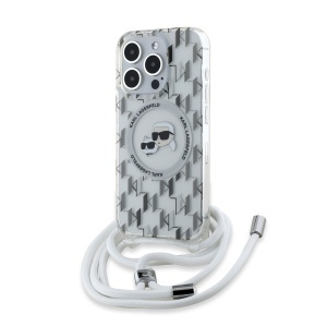 Husa pentru iPhone 15 Pro Max, Karl Lagerfeld, IML Crossbody MagSafe, Clear Monogram Karl&Choupette Head