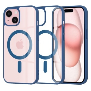 Husa pentru iPhone 15, SKYDDAR INNOVATION, MagSafe Pro din silicon, set cu sticker, Albastru