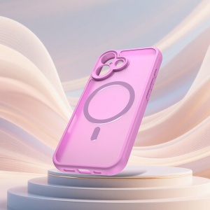 Husa pentru iPhone 16, Antisoc, HaloFrost MagSafe II, set cu sticker, Roz - Img 3
