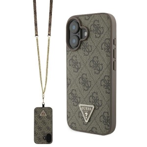 Husa pentru iPhone 16 Leather Metal Logo Strass Crossbody, Guess - Maro