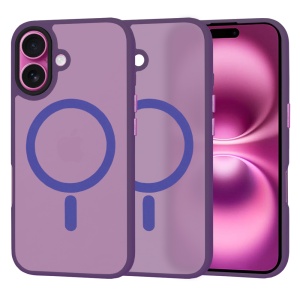Husa pentru iPhone 16 Plus, SKYDDAR INNOVATION, HaloFrost MagSafe, Antisoc, set cu sticker, Mov inchis
