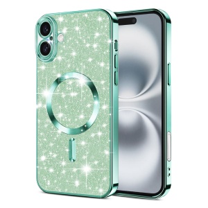 Husa pentru iPhone 16 Plus, SKYDDAR INNOVATION, Luxury Glitter Magsafe, Antisoc, Fundal Detasabil 2-in-1, Protectie Superioara, Margini Ridicate, Verde deschis, set cu sticker
