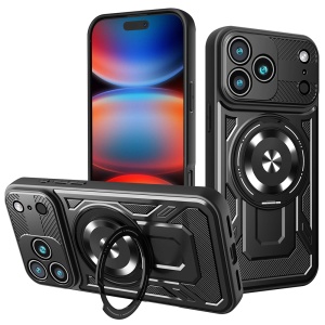 Husa pentru iPhone 17 Pro Max, SKYDDAR INNOVATION, RuggedCam, Inel magnetic antisoc, set cu sticker, Negru