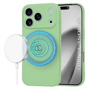 Husa pentru iPhone 17 Pro, SKYDDAR INNOVATION, din Silicon Catifelat, SoftFlex Magsafe, set cu sticker, Verde deschis