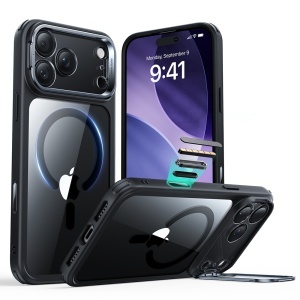 Husa pentru iPhone 17 Pro, slim, ESR Classic Hybrid HaloLock Kickstand, Negru/transparenta