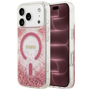 Husa pentru iPhone 18 Pro Max / iPhone 17 Pro Max - Guess Resin Bottom Glitter MagSafe (GUHMP18XRGRGEP) - Pink