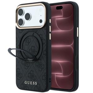 Husa pentru iPhone 18 Pro Max / iPhone 17 Pro Max - Guess Ring Stand 360 4G Leather Classic Logo MagSafe - Black