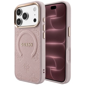 Husa pentru iPhone 18 Pro Max / iPhone 17 Pro Max - Guess Saffiano Peony & Ring MagSafe - Pink
