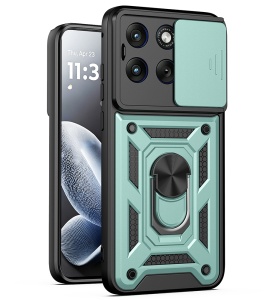 Husa pentru Motorola Edge 70 Fusion, protectie camere, Inel magnetic, set cu sticker, CamShield, Verde