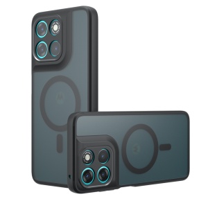 Husa pentru Motorola Moto G77 / Moto G67 MagSafe, Antisoc, Finisaje Premium, PureFrost, set cu sticker, Negru frost
