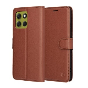 Husa pentru Motorola Moto G86, SKYDDAR INNOVATION, Leather Folio tip Carte, cu Portofel Interior, Finisaje Premium, set cu sticker, Maro
