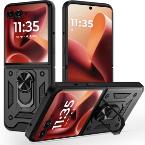 Husa pentru Motorola Razr 60 Ultra, SKYDDAR INNOVATION, CamShield, Inel magnetic, set cu sticker, Negru
