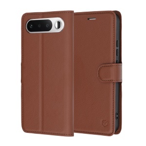 Husa pentru Realme 16 5G tip Carte, cu Portofel Interior, Finisaje Premium, set cu sticker, Leather Folio, Maro