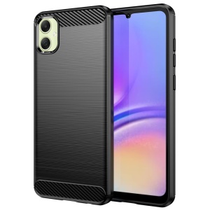 Husa pentru Samsung Galaxy A05, SKYDDAR INNOVATION, Carbon Silicone, din Silicon Slim, cu textura Fibra Carbon, set cu sticker, Negru