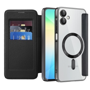 Husa pentru Samsung Galaxy A06 tip carte, SKYDDAR INOVATION, SmartMag Book, Magsafe, RFiD, Suport Carduri, set cu sticker, Negru