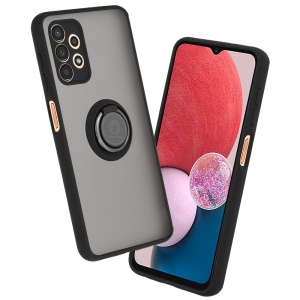 Husa pentru Samsung Galaxy A13 4G, SKYDDAR INNOVATION, Glinth cu Inel Rotativ 360° Magnetic, Negru, set cu sticker