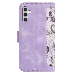 Husa pentru Samsung Galaxy A15 4G / Galaxy A15 5G din Piele Ecologică cu Design Floral, Protecție 360°, Stand Integrat, Buzunare pentru Carduri, SKDR Floral Wallet - Mov - Img 2