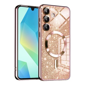 Husa pentru Samsung Galaxy A16 4G / Galaxy A16 5G, SKYDDAR INNOVATION, Luxury Glitter Magsafe, Antisoc, Fundal Detasabil 2-in-1, Margini Ridicate, set cu sticker, Roz auriu
