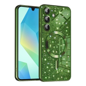 Husa pentru Samsung Galaxy A16 4G / Galaxy A16 5G, SKYDDAR INNOVATION, Luxury Glitter Magsafe, Antisoc, Fundal Detasabil 2-in-1, Margini Ridicate, set cu sticker, Verde