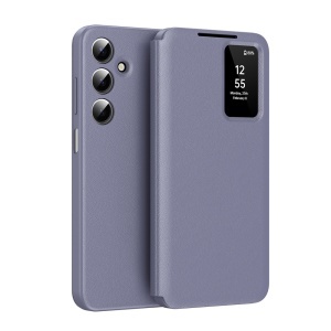 Husa pentru Samsung Galaxy A17 5G tip carte, Skyddar, cu portofel si SmartView, Premium, set cu sticker, Mov