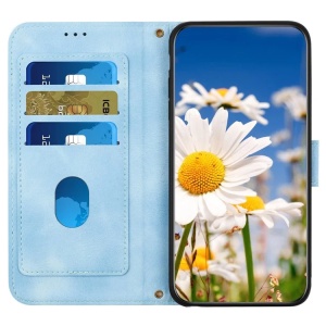 Husa pentru Samsung Galaxy A25 5G din Piele Ecologică cu Design Floral, Protecție 360°, Stand Integrat, Buzunare pentru Carduri, SKDR Floral Wallet - Bleu - Img 8
