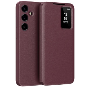 Husa pentru Samsung Galaxy A37 5G tip carte, Skyddar, cu portofel si SmartView, Premium, set cu sticker, Rosu