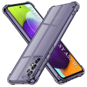 Husa pentru Samsung Galaxy A52 5G / Galaxy A52 4G / Galaxy A52s 5G, SKYDDAR INNOVATION, Shockproof Clear Silicone, Silicon Slim, set cu sticker, Fumuriu