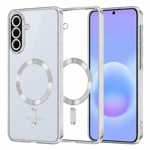Husa pentru Samsung Galaxy A57 5G cu protectie camera, Antisoc, MagSafe, set cu sticker, Luxury Shield Magsafe, Argintiu