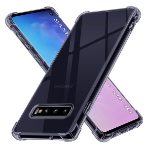 Husa pentru Samsung Galaxy S10, SKYDDAR INNOVATION, Shockproof Clear Silicone, Silicon Slim, set cu sticker, Fumuriu
