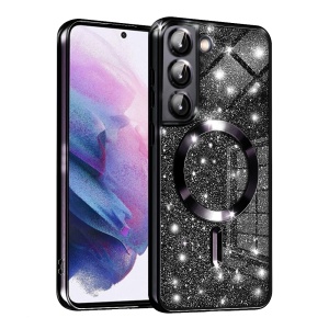Husa pentru Samsung Galaxy S21 FE 5G, SKYDDAR INNOVATION, Luxury Glitter Magsafe, Antisoc, Fundal Detasabil 2-in-1, Margini Ridicate, set cu sticker, Negru