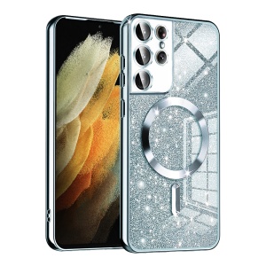 Husa pentru Samsung Galaxy S21 Ultra 5G, SKYDDAR INNOVATION, Luxury Glitter Magsafe, Antisoc, Fundal Detasabil 2-in-1, Margini Ridicate, set cu sticker, Bleu