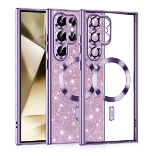 Husa pentru Samsung Galaxy S22 Ultra 5G, SKYDDAR INNOVATION, Luxury Glitter Magsafe, Antisoc, Fundal Detasabil 2-in-1, Margini Ridicate, set cu sticker, Mov deschis