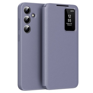 Husa pentru Samsung Galaxy S23 FE tip carte, Skyddar, cu portofel si SmartView, Premium, set cu sticker, Mov