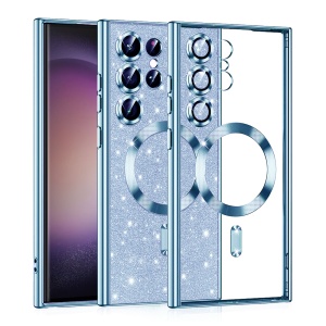 Husa pentru Samsung Galaxy S23 Ultra, SKYDDAR INNOVATION, Luxury Glitter Magsafe, Antisoc, Fundal Detasabil 2-in-1, Margini Ridicate, set cu sticker, Bleu