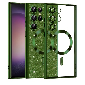 Husa pentru Samsung Galaxy S23 Ultra, SKYDDAR INNOVATION, Luxury Glitter Magsafe, Antisoc, Fundal Detasabil 2-in-1, Margini Ridicate, set cu sticker, Verde
