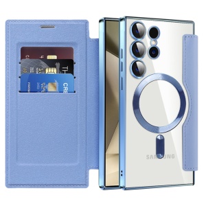 Husa pentru Samsung Galaxy S24 Ultra tip carte, SKYDDAR INOVATION, SmartMag Book, Magsafe, RFiD, Suport Carduri, set cu sticker, Bleu
