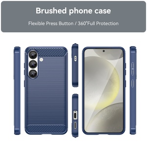 Husa pentru Samsung Galaxy S26, SKYDDAR INNOVATION, Carbon Silicone, din Silicon Slim, cu textura Fibra Carbon, set cu sticker, Albastru - Img 3
