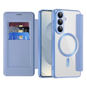 Husa pentru Samsung Galaxy S26 tip carte, SKYDDAR INOVATION, SmartMag Book, Magsafe, RFiD, Suport Carduri, set cu sticker, Bleu