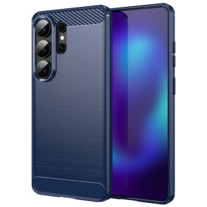 Husa pentru Samsung Galaxy S26 Ultra, SKYDDAR INNOVATION, Carbon Silicone, din Silicon Slim, cu textura Fibra Carbon, set cu sticker, Albastru