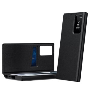 Husa pentru Samsung Galaxy S26 Ultra tip carte, Skyddar, cu portofel si SmartView, Premium, set cu sticker, Negru