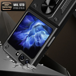 Husa pentru Samsung Galaxy Z Flip5 cu inel magnetic, Skyddar CamShield - Negru - Img 3