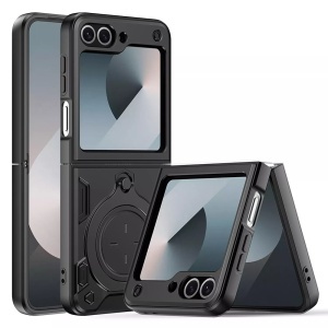 Husa pentru Samsung Galaxy Z Flip6, SKYDDAR INNOVATION, CamGuard Pro, Inel Magnetic, Protectie Camera, set cu sticker, Negru
