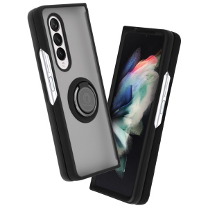 Husa pentru Samsung Galaxy Z Fold3 5G, SKYDDAR INNOVATION, Glinth cu Inel Rotativ 360° Magnetic, Negru, set cu sticker