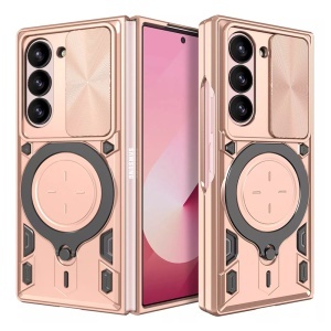Husa pentru Samsung Galaxy Z Fold6, SKYDDAR INNOVATION, CamGuard Pro, Inel Magnetic, Protectie Camera, set cu sticker, Roz auriu