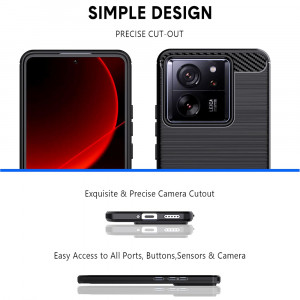 Husa pentru Xiaomi 13T / 13T Pro din silicon, Slim, cu textura Fibra Carbon - Negru - Img 5