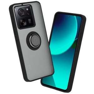 Husa pentru Xiaomi 13T / 13T Pro, SKYDDAR INNOVATION, Glinth cu Inel Rotativ 360° Magnetic, Negru, set cu sticker